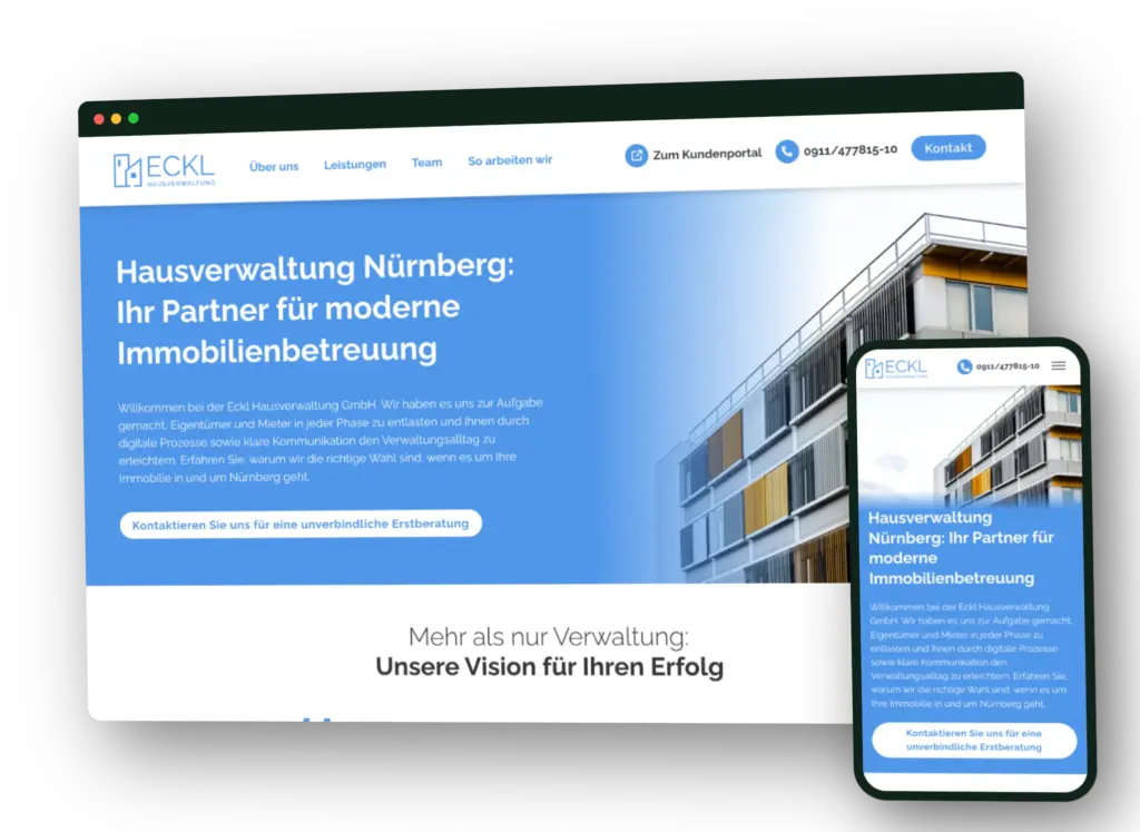 Eckl Hausverwaltung-Website auf Desktop und Smartphone