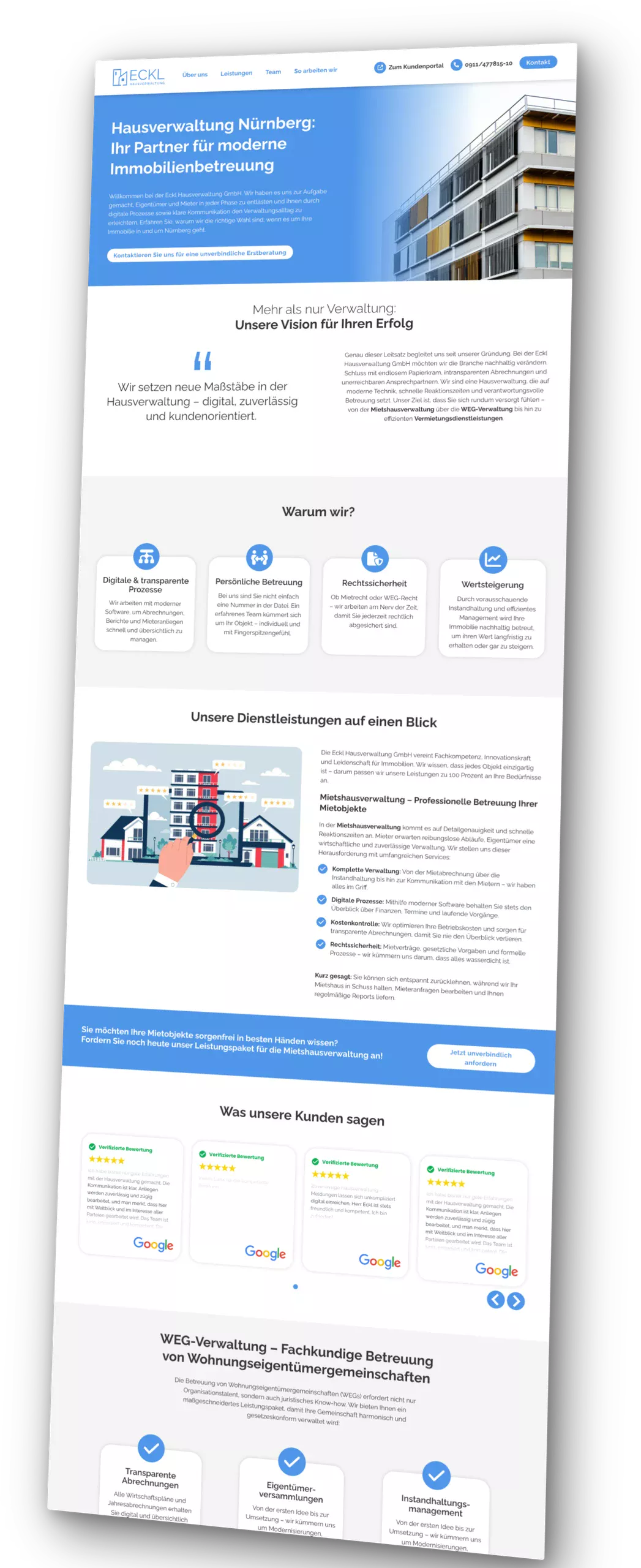 Perspektivisches Mockup der Eckl Hausverwaltung-Website