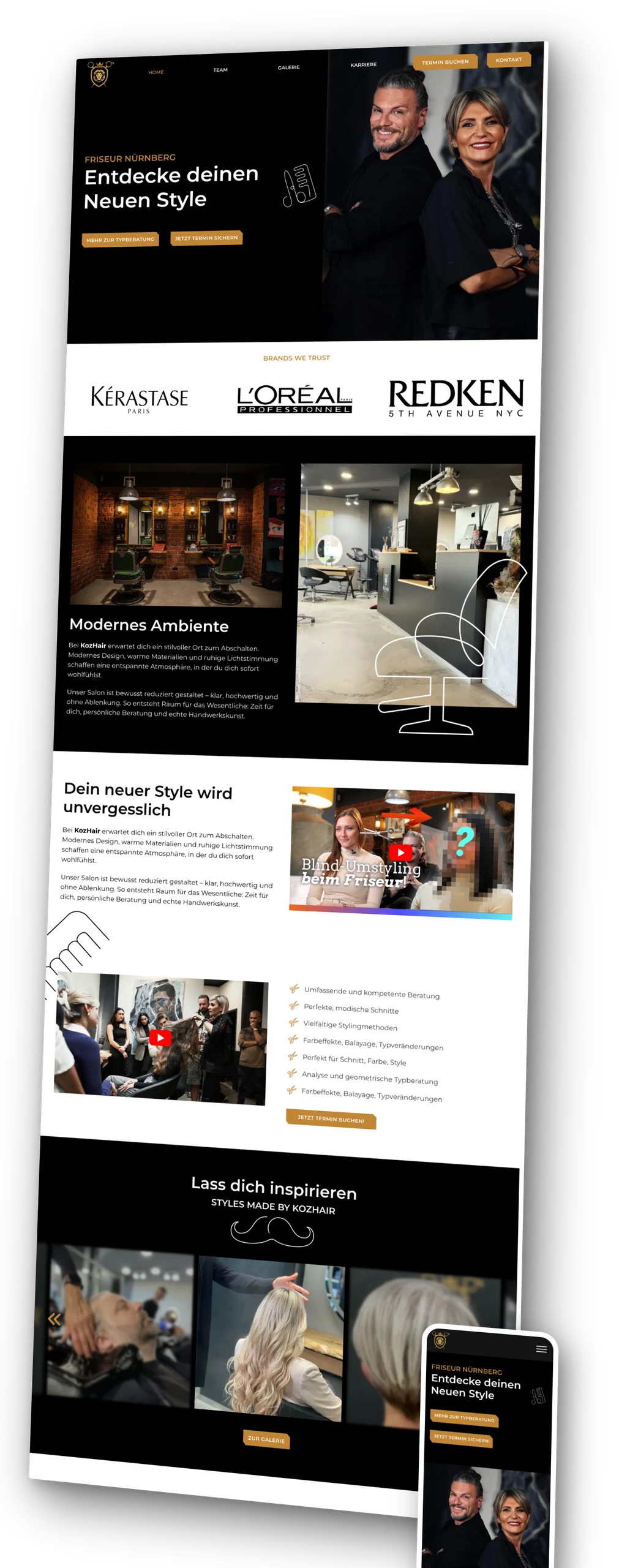 Website-Mockup kozhair.de – Startseite der neuen KozHair-Website