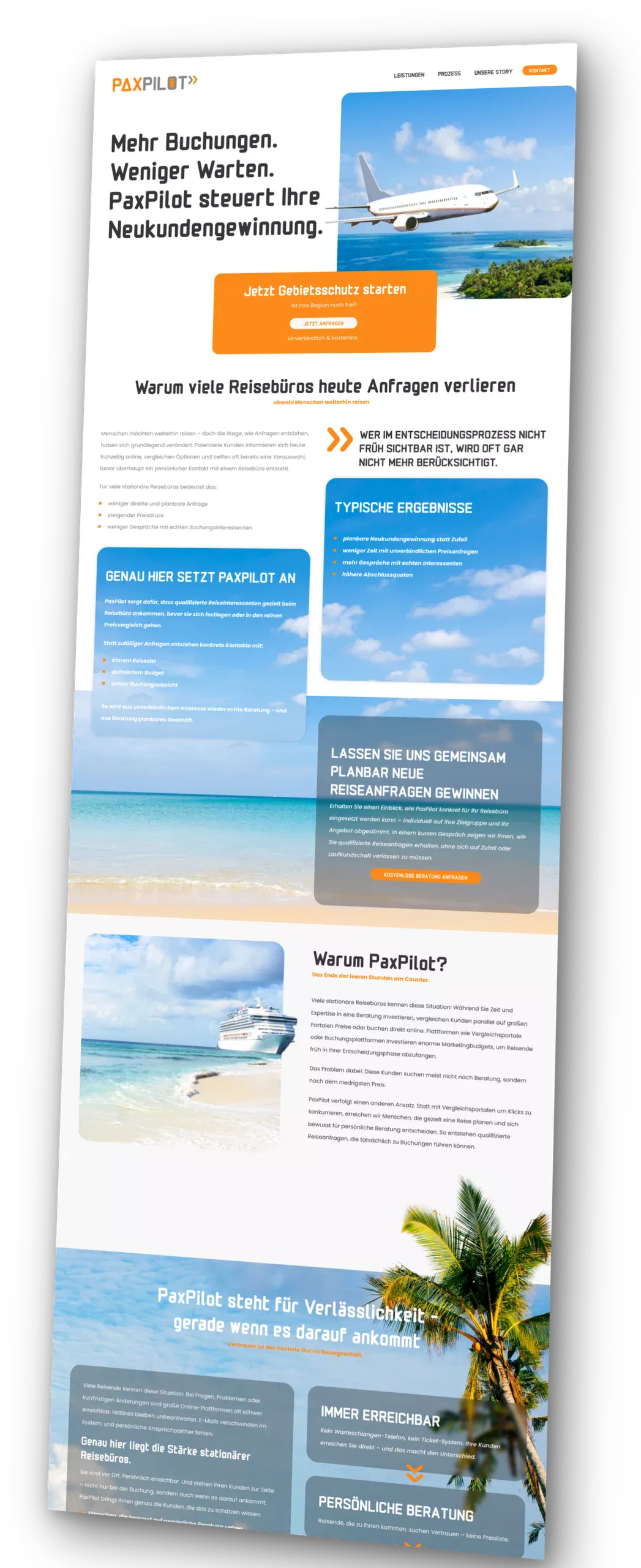 Perspektivisches Mockup der neuen PaxPilot-Website