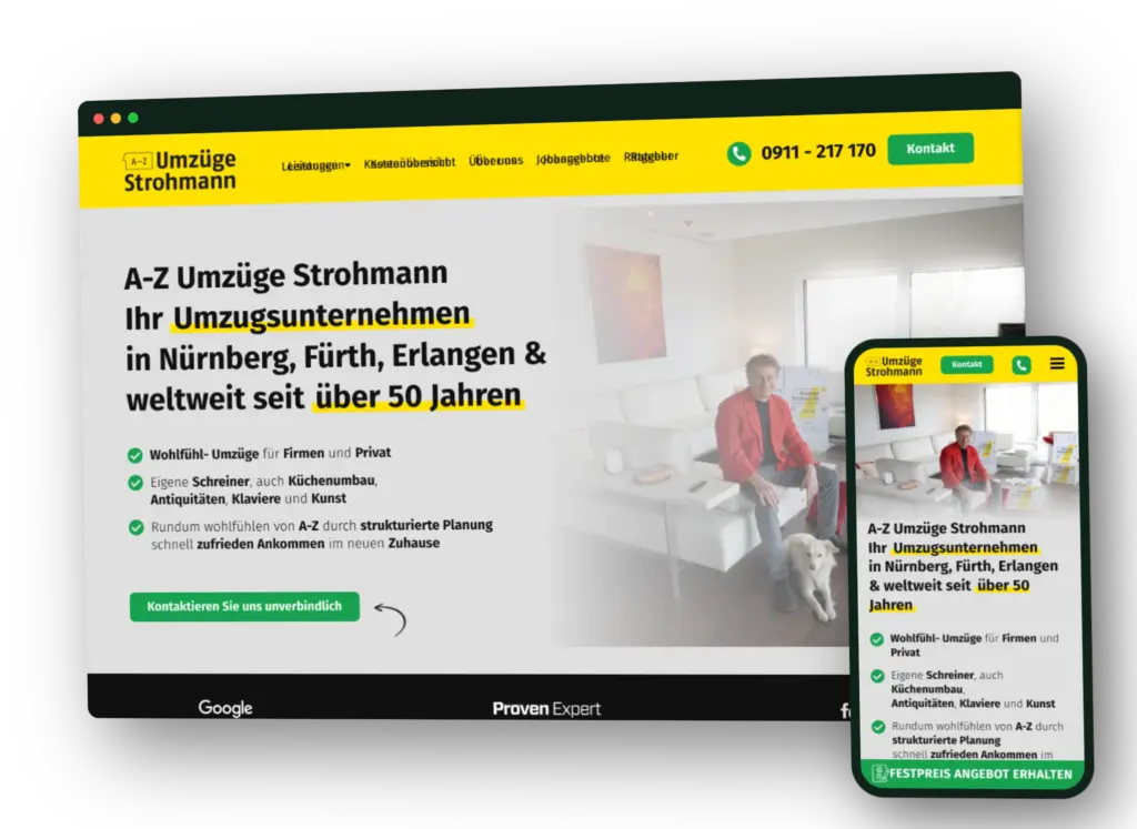 Strohmann Umzüge-Website auf Desktop und Smartphone