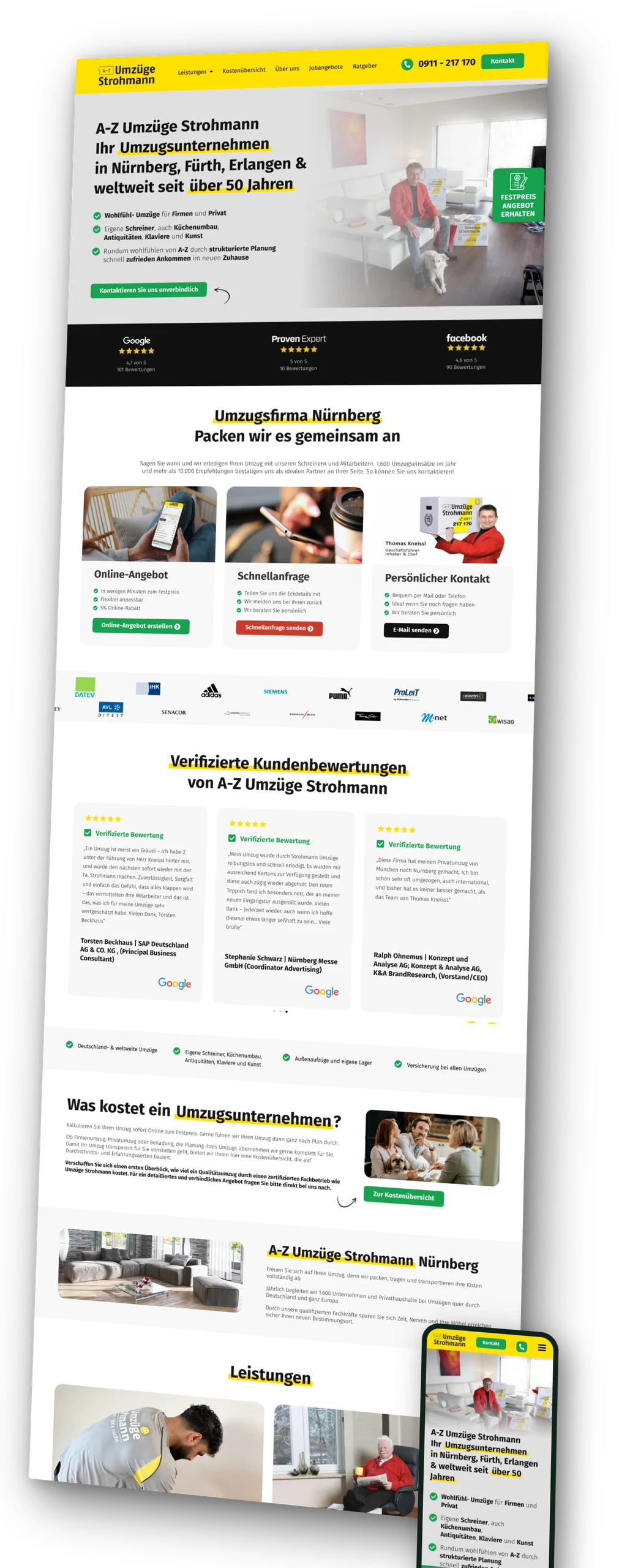 Website-Mockup strohmann.com – Startseite von A-Z Umzüge Strohmann
