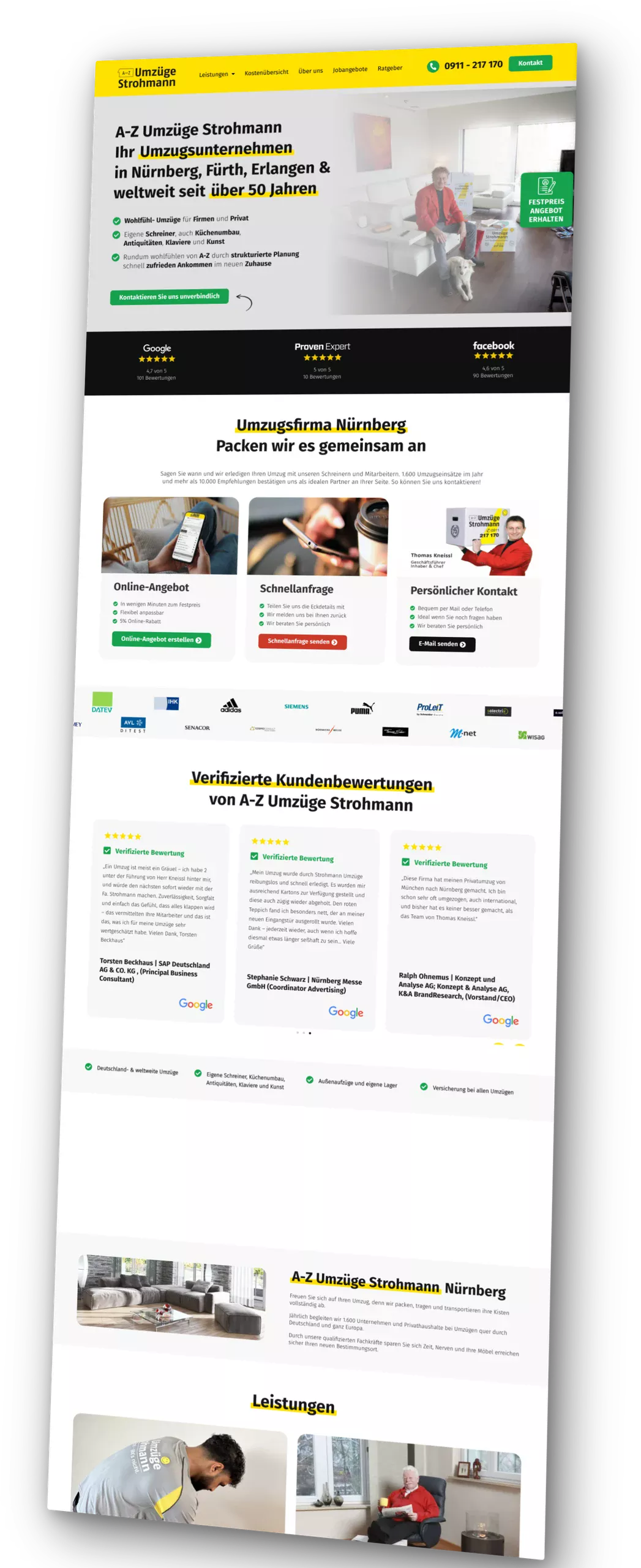 Perspektivisches Mockup der Strohmann Umzüge-Website