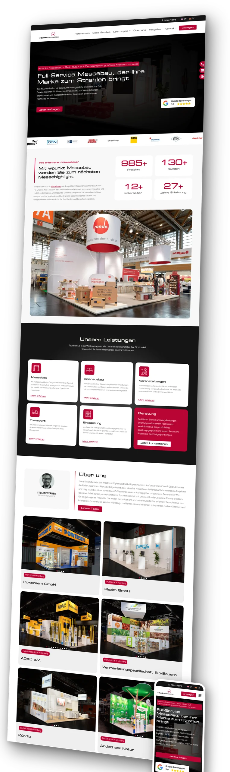 Website-Mockup wpunktmessebau.de – Startseite von wpunkt Messebau mit Referenzen