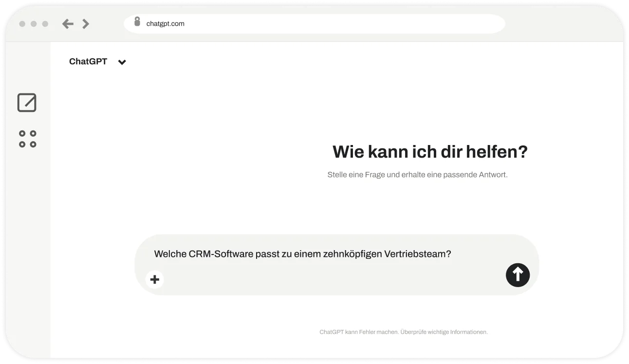 Frage in ChatGPT nach passender CRM-Software