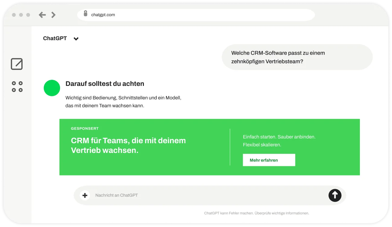 Gesponserte Anzeige unter der ChatGPT-Antwort