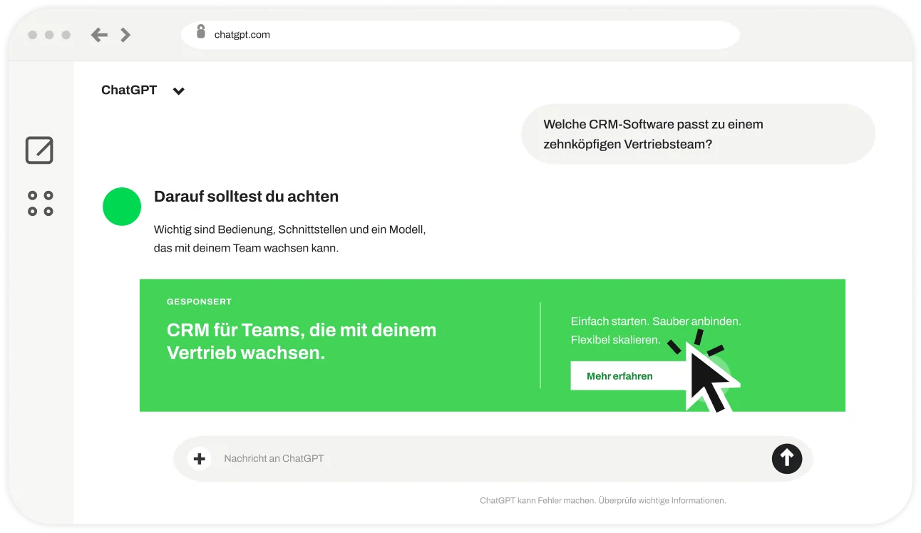 Klick auf die ChatGPT Anzeige führt zur Landingpage
